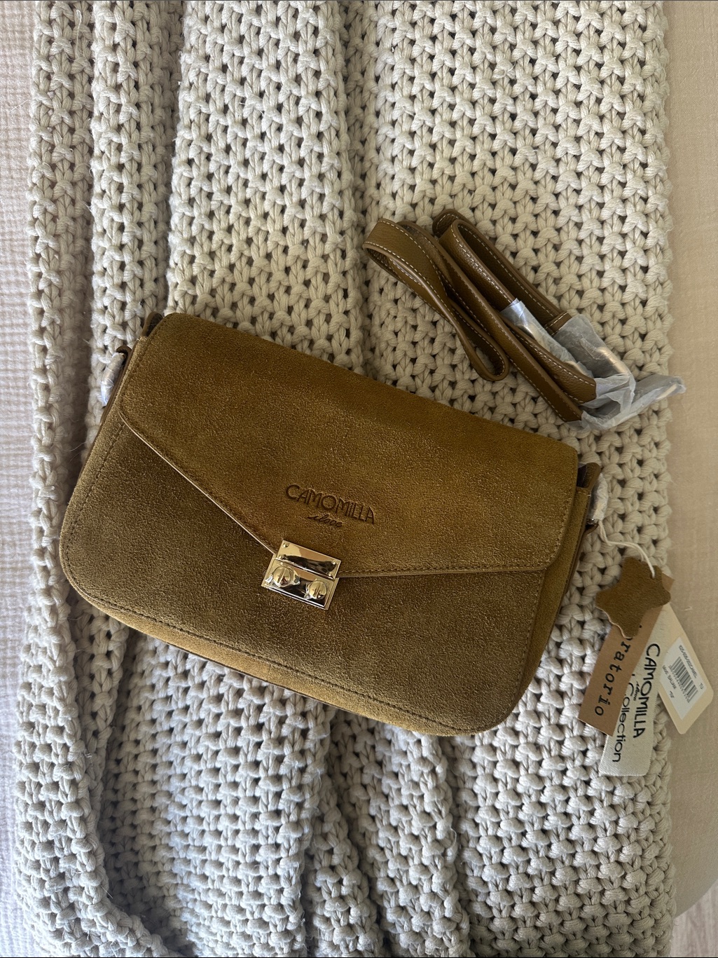 Authentic Italian Camomilla - Cognac Suede Crossbody Bag